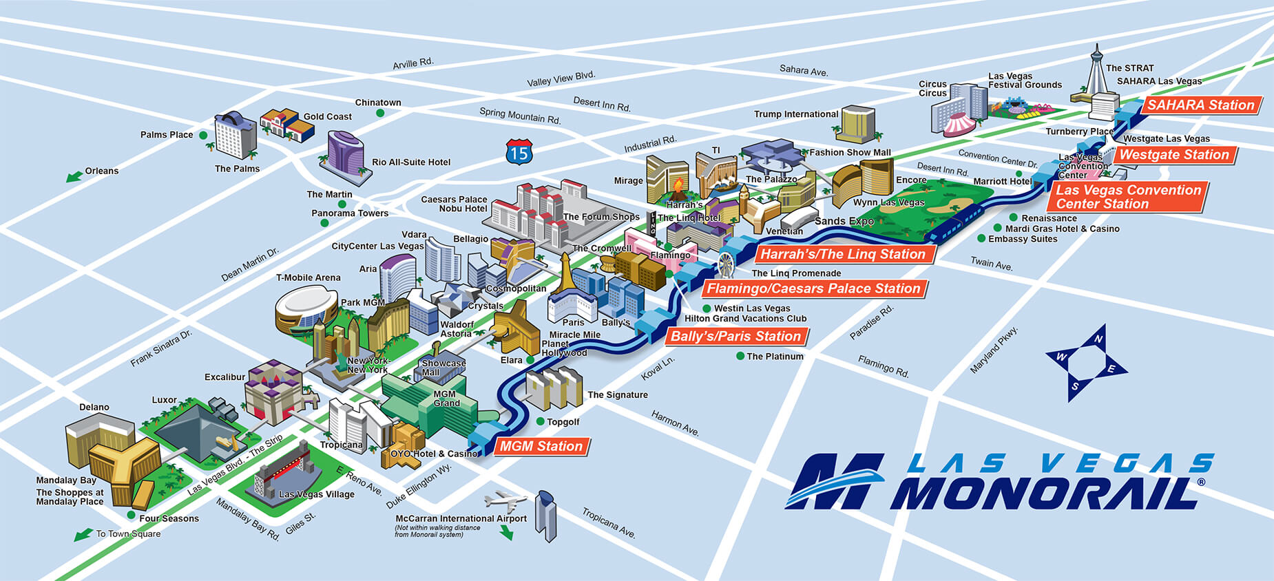拉斯维加斯 Monorail 单轨列车运行路线地图